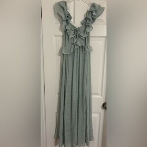 Elegant Ruffled Maxi Dress in Light Blue